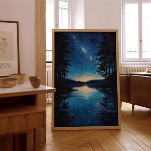 Impressionist Night Sky Wall Art – Vintage Oil Painting Print – Framed or Unframed Poster – Timeless Home & Office Décor
