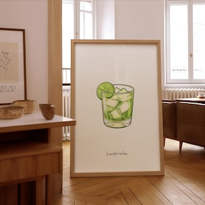 Impresión de ilustración de cóctel caipirinha: elegante arte de pared para bar, póster enmarcado o sin marco, regalo para entusiastas de los cócteles