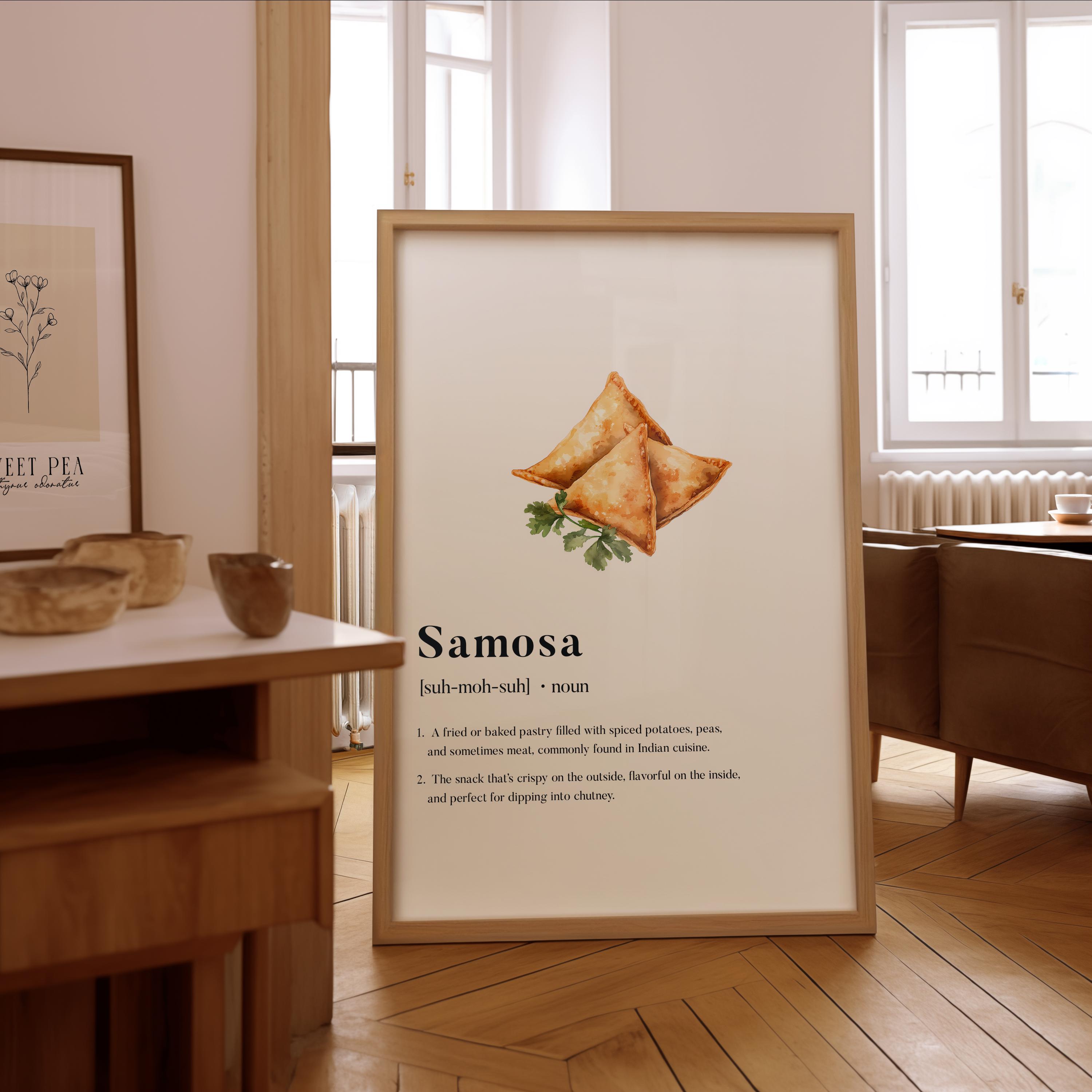 Samosa Definition Print – Gourmet Kitchen Wall Art – Framed or Unframed Poster – Gift for Chefs & Food Lovers