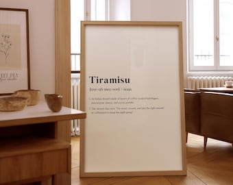 Tiramisu Definition Print – Minimalist Kitchen Wall Art – Framed or Unframed Poster – Gift for Foodies & Home Chefs