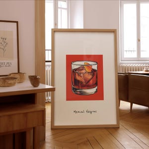 Mezcal Negroni Illustration Print – Stylish Bar Wall Art – Framed or Unframed Poster – Gift for Cocktail Enthusiasts