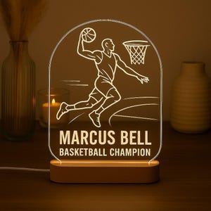 Basketball Player Custom Night Light Personalized Gift LED Base with Laser Engraved Acrylic Design for Sports Fans
