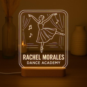 Dancer Custom Night Light Personalized Gift with LED Base and Laser Engraved Acrylic Design