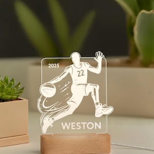 Personalized Basketball Night Light - Custom LED Acrylic Lamp, Engraved Sports Gift, Kids Room Decor, NBA Fan Gift, Unique Birthday Present