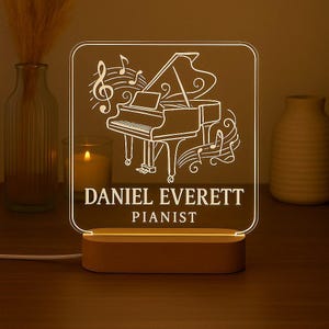 Pianist Personalized Night Light Custom LED Lamp with Engraved Design on Acrylic Plate