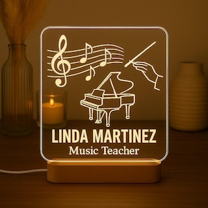 Music Teacher Custom Night Light Personalized Gift LED Base with Laser Engraved Acrylic Design for Music Lovers