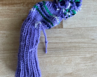 Knitted Golf Club Head Cover with Drawstring and Toggle Wedges Irons Hybrids Purple