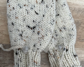 Adaptive Thumbless Mittens for Special Needs Adult Warm Protective No Scratch Mitts, Oatmeal Cream Speck