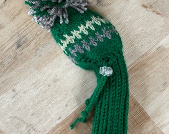 Knitted Golf Club Head Cover with Drawstring and Toggle Wedges Irons Hybrids  Green Gray Fair Isle