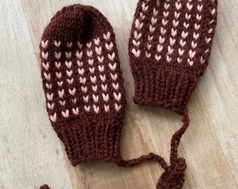 Baby Toddler Knitted Mittens on a String Toddler Brown and Orange