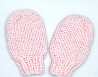 Pink Baby Mittens, Thumbless Mittens, Infant Mittens, Hand Knitted Mittens