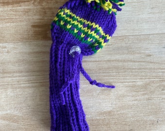 Knitted Golf Club Head Cover with Drawstring and Toggle Wedges Irons Hybrids Purple Green Yellow Fair Isle