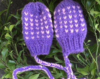 Baby Toddler Mittens on a String Thumbless Extra Warm Purple and Pink