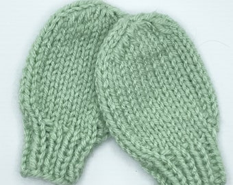 Green Baby Mittens, Thumbless Mittens, Infant Mittens, Hand Knitted Mittens