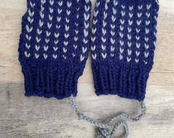 Baby Toddler Knitted Mittens on a String Toddler Navy Blue and Gray