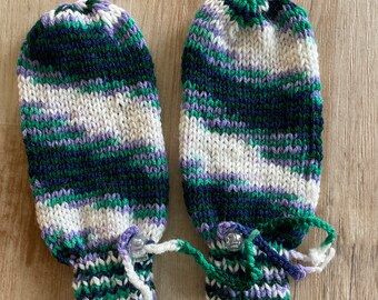 Adaptive Thumbless Mittens for Special Needs Disabled Teen - Purple Green Multicolor