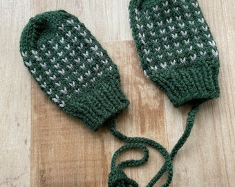 Baby Toddler Knitted Mittens on a String Toddler Green and Gray