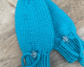 Adaptive Thumbless Mittens for Special Needs  Child Disabled  CP Cerebral Palsy Knitted Protective Scratch Mittens Aqua