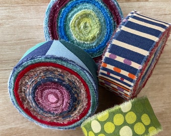 Rag Rug Fabric Strips, 15 yd-  Bold and Dark Colors,  Prints and Solid