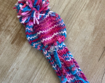Knitted Golf Club Head Cover with Drawstring and Toggle Wedges Irons Hybrids  Pink Purple Aqua Variegated