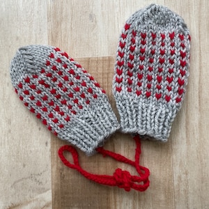 Baby Toddler Knitted Mittens on a String Toddler Gray and Red