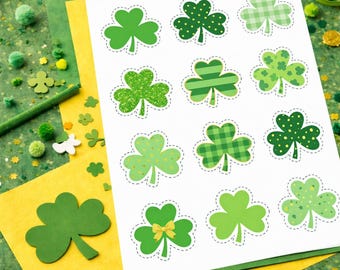 Recortes de trébol imprimibles, plantilla de manualidades del Día de San Patricio, hoja recortable de trébol, actividad imprimible para niños, decoración de descarga instantánea