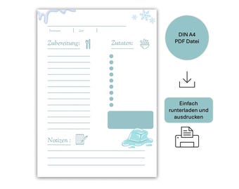 Recipe template for printing PDF digital recipe card digital download DIN A4 portrait format recipe card to fill out German cooking Winter
