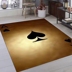 Alfombra elegante estilo casino, alfombra de lujo para sala de póquer, alfombra con el as de espadas dorado, alfombra inspirada en las cartas de juego con el as de espadas en negro y dorado