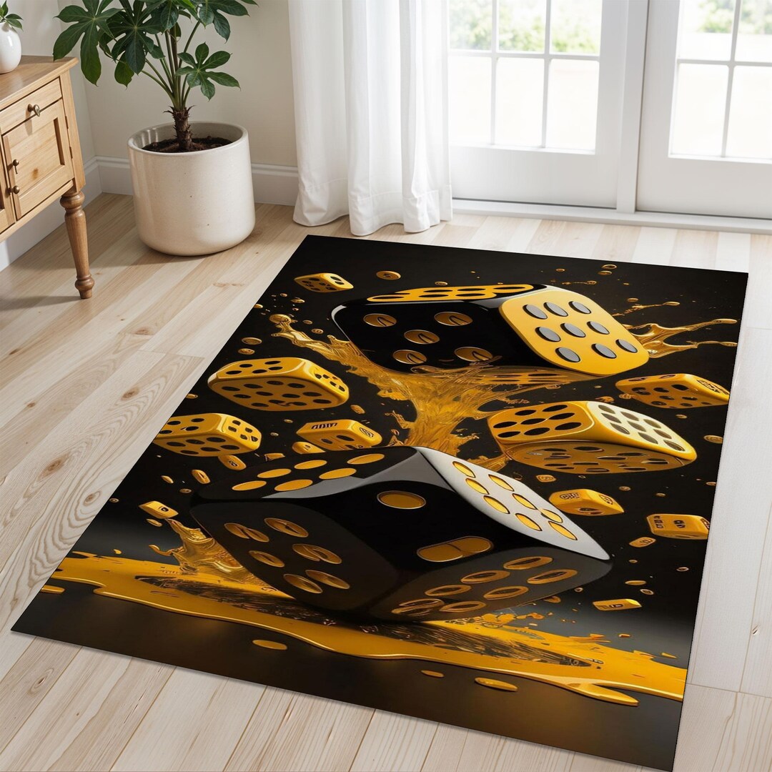 3D Dice Gaming Rug: Black & Gold Explosion Design, Modern Teen Decor - Etsy