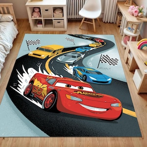 Kids Race Track Rug: Colorful Cartoon Car Play Mat
