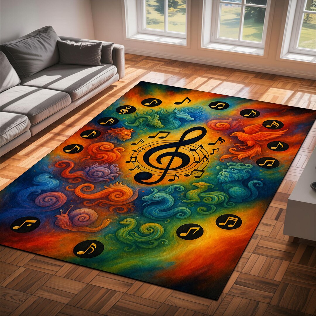 Colorful Music Notes Rug: Fantasy Treble Clef Accent Rug - Etsy