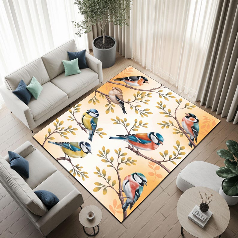 Colorful Birds & Branches Area Rug: Nature-inspired Home Decor - Etsy