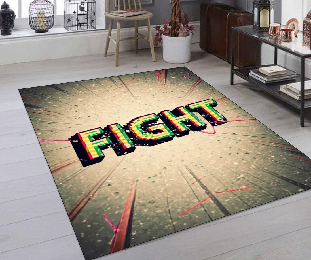Gaming Room Rug, Pixel Art Fight Print Rug, Comic Book Style Fight Rug ...