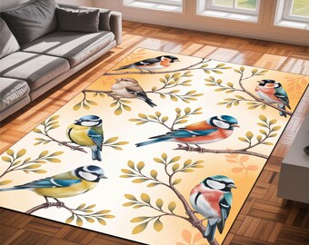 Colorful Birds & Branches Area Rug: Nature-Inspired Home Decor