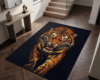 Fierce Tiger Face Rug, Powerful Jungle Predator Animal Decor