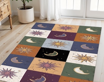 Celestial Sun & Moon Retro Wall Art: Boho Mystical Decor