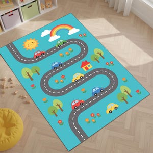 Kids Road Play Rug, Car Play Mat, Montessori Kids Carpet, Toddler Road Rug, Nursery Playroom Decor, Toy Car Rug, Kids Bedroom Rug