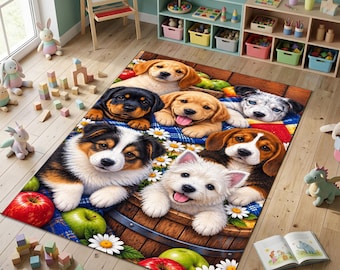 Puppy Rug, Cute Dog Rug, Kids Animal Rug, Nursery Rug, Farmhouse Pet Room Decor