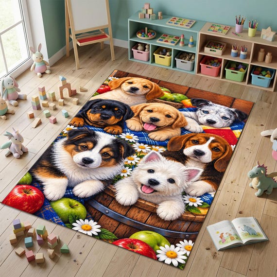 Puppy Rug, Cute Dog Rug, Kids Animal Rug, Nursery Rug, Farmhouse Pet Room Decor