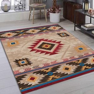 Elegant Geometric Patterned Traditional Floor Rug for Cozy and Rustic Interiors,Bohemian Southwestern Style Rug,Native American Inspired rug