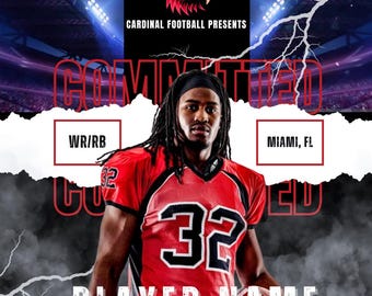 Committed Player Sports Flyer | College Commitment Announcement Template | Digital Canva Flyer