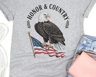 Camiseta patriótica de águila calva con cuello en V - Camiseta americana del 4 de julio