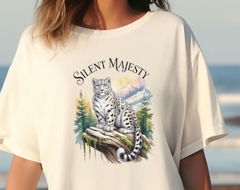 Camiseta vintage de leopardo de las nieves con acuarela: Majestad silenciosa, colores cómodos