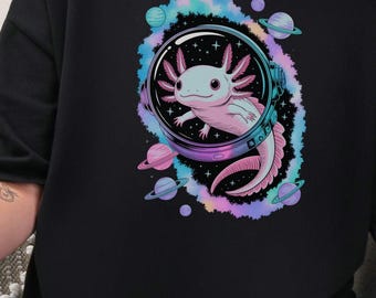 Camiseta de astronauta axolotl: Diseño de criaturas cósmicas de vaporwave