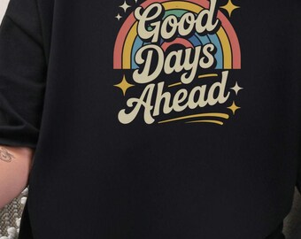 Camiseta arcoíris retro: Buenos días por delante, estilo vintage