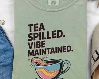 Camiseta Tea Spilled: Camiseta gráfica neón de estilo urbano