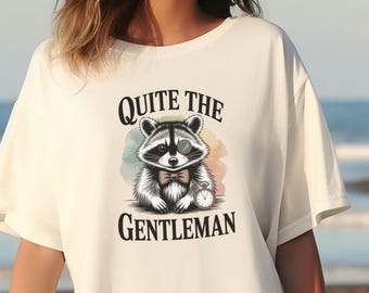 Camiseta de mapache elegante: arte lineal de caballero vintage