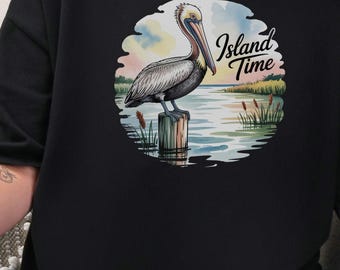 Camiseta vintage de pelícano: camiseta de aves costeras con acuarela de Island Time