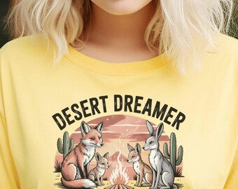 Camiseta con estampado de animales del desierto: retro del oeste: zorro, coyote y liebre