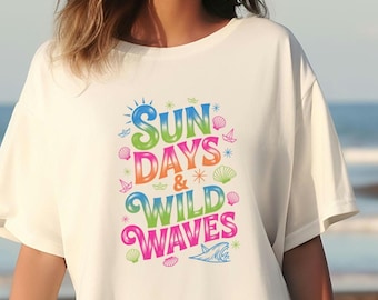 Camiseta Sun Days & Wild Waves: Camiseta de verano playera neón